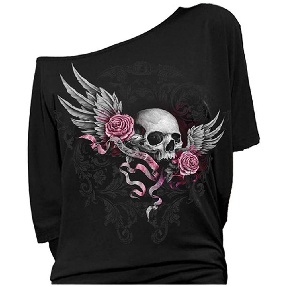 SKULL BANNER OFF THE SHOULDER TEE