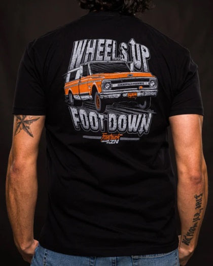STREET OUTLAWS WHEELS UP FOOT DOWN TEE